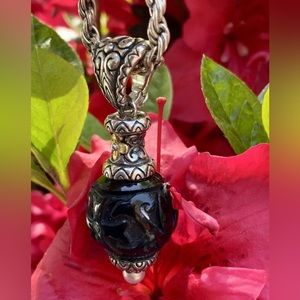 Barbara Bixby Carved Onyx Enhancer Pendant w/ Pearl Sterling Silver 18K